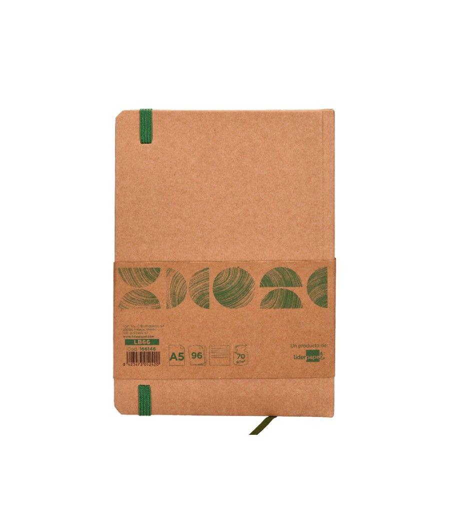 Libreta liderpapel ecouse 100% reciclada a5 96 hojas 70g/m2 horizontal con gomilla y marca paginas