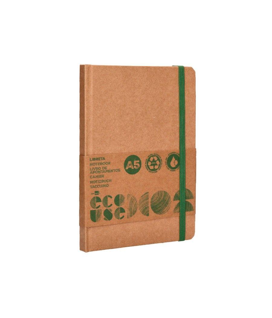 Libreta liderpapel ecouse 100% reciclada a5 96 hojas 70g/m2 horizontal con gomilla y marca paginas