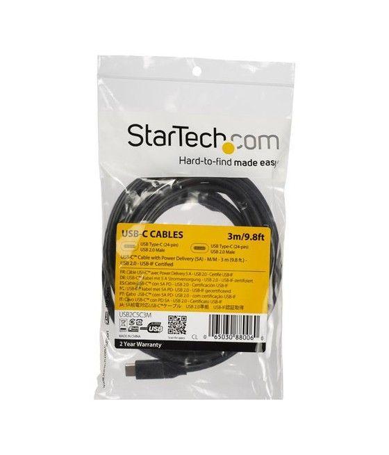 StarTech.com Cable de 3m USB-C a USB-C con capacidad para Entrega de Alimentación de 5A - USB TipoC - Cable de Carga USBC - USB 