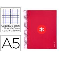 Cuaderno espiral liderpapel a5 micro antartik tapa forrada120h 100 gr cuadro 5mm 5 banda6 taladros color frambuesa