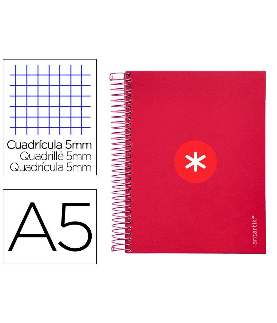 Cuaderno espiral liderpapel a5 micro antartik tapa forrada120h 100 gr cuadro 5mm 5 banda6 taladros color frambuesa