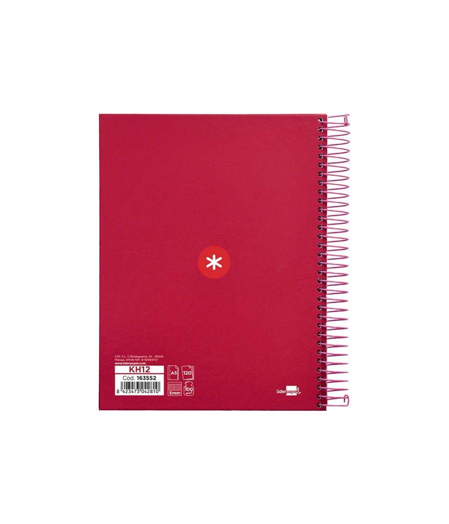 Cuaderno espiral liderpapel a5 micro antartik tapa forrada120h 100 gr cuadro 5mm 5 banda6 taladros color frambuesa