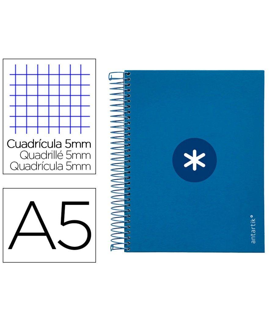 Cuaderno espiral liderpapel a5 micro antartik tapa forrada120h 100 gr cuadro 5mm 5 banda6 taladros color azul oscuro