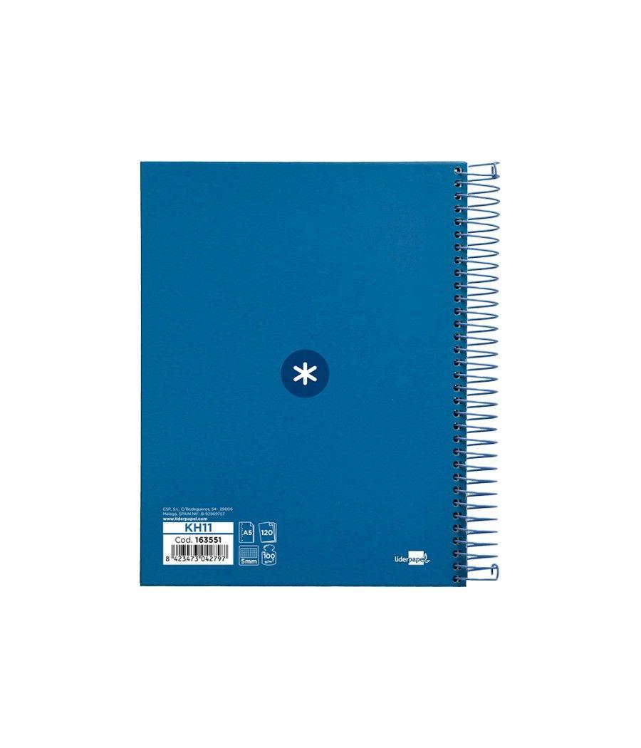 Cuaderno espiral liderpapel a5 micro antartik tapa forrada120h 100 gr cuadro 5mm 5 banda6 taladros color azul oscuro