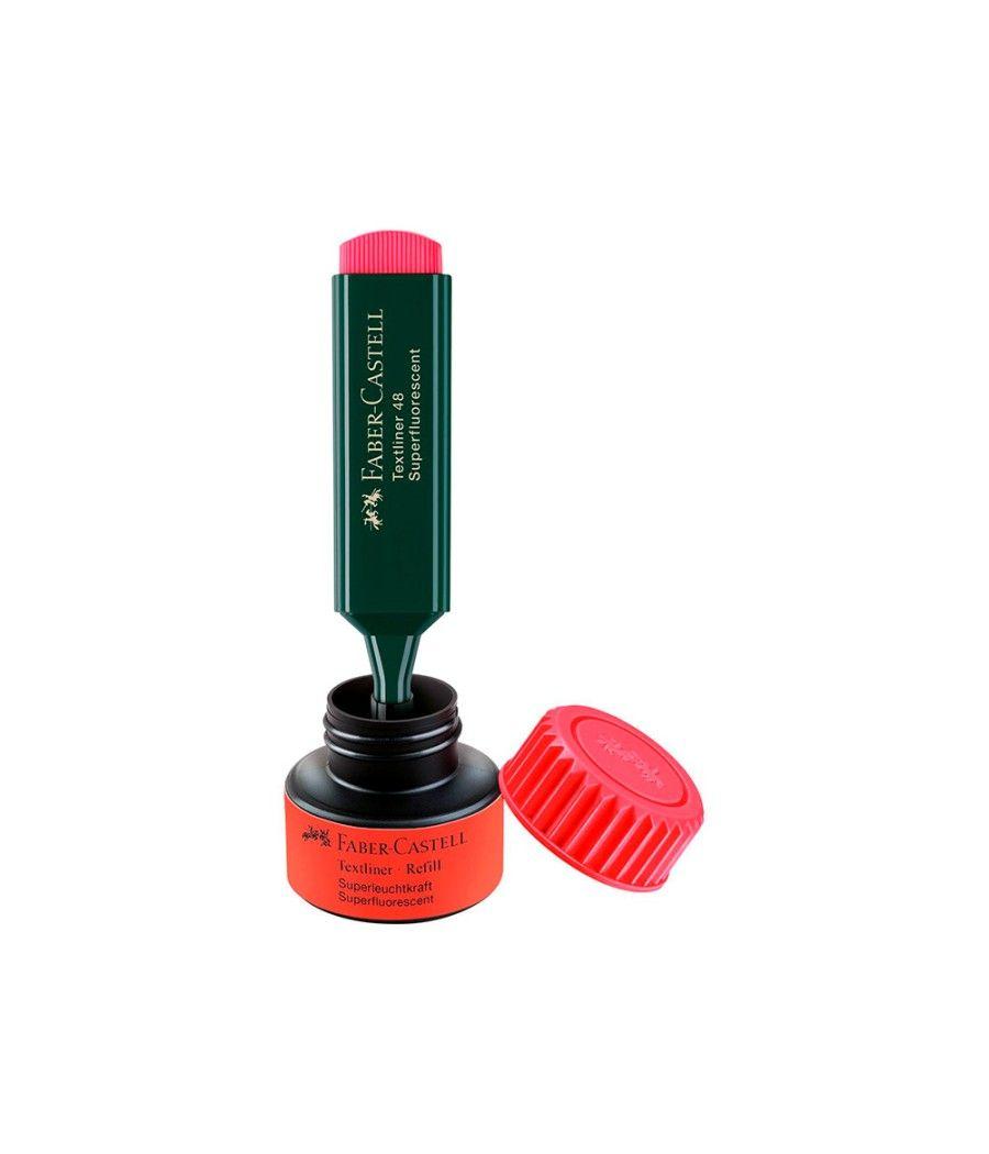 Tinta rotulador faber castell textliner fluorescente 1549 con sistema capilar color rojo frasco de 30 ml