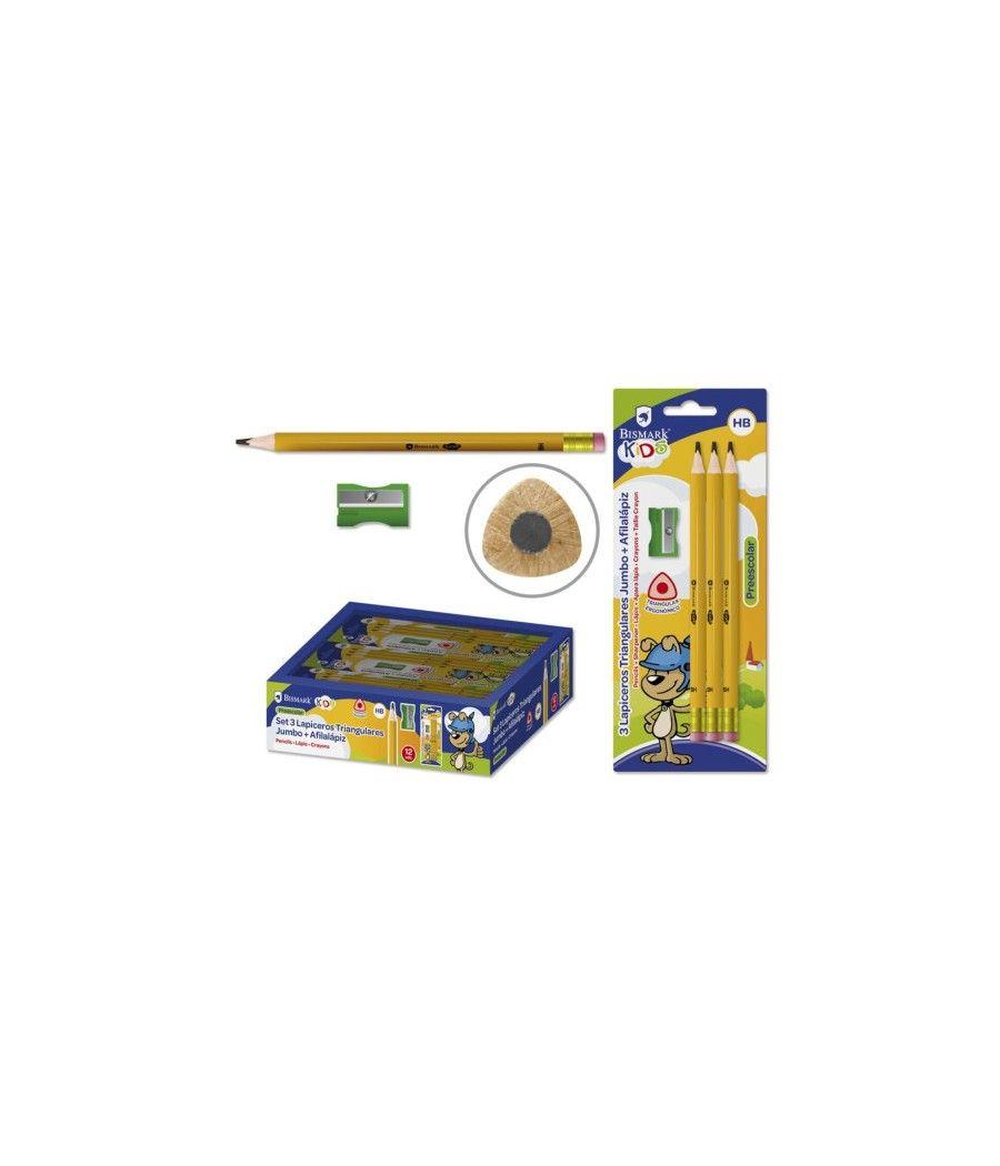 Lapicero hb triangular c/goma jumbo kids - 3 uds bismark 328567