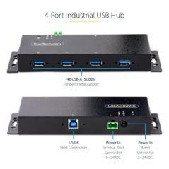 StarTech.com Hub Industrial USB 3.0 de 5Gbps de 4 Puertos - Concentrador USB con Protección de Picos y Descargas ESD - Ladrón US