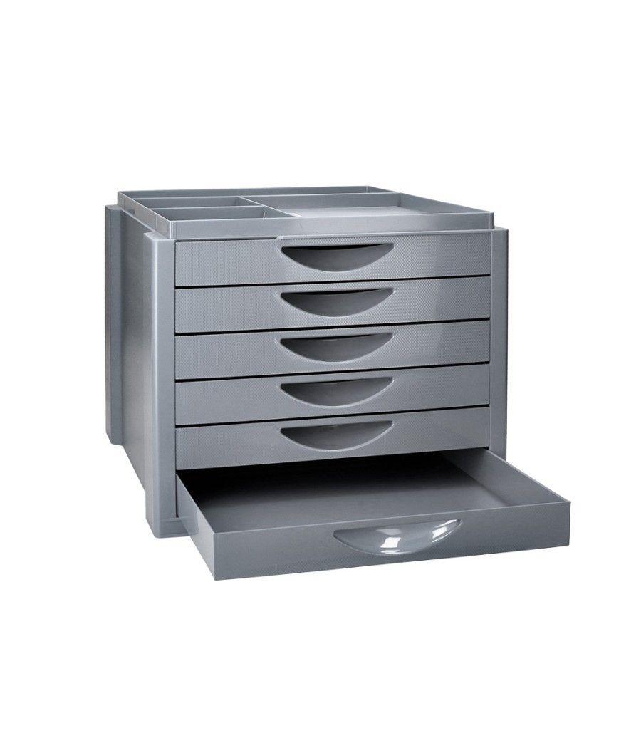 Fichero cajones de sobremesa q-connect bandeja organizadora superior 6 cajones color gris opaco