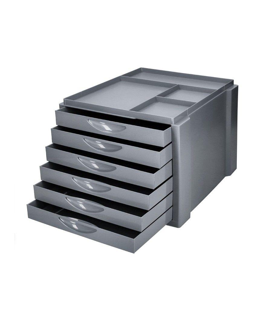 Fichero cajones de sobremesa q-connect bandeja organizadora superior 6 cajones color gris opaco