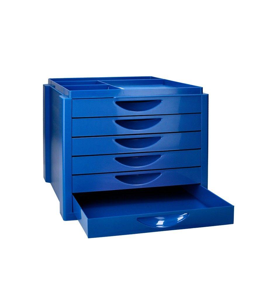 Fichero cajones de sobremesa q-connect bandeja organizadora superior 6 cajones color azul opaco