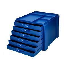 Fichero cajones de sobremesa q-connect bandeja organizadora superior 6 cajones color azul opaco