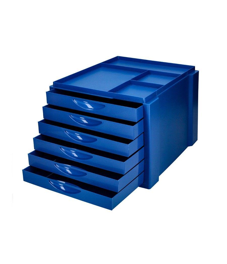 Fichero cajones de sobremesa q-connect bandeja organizadora superior 6 cajones color azul opaco