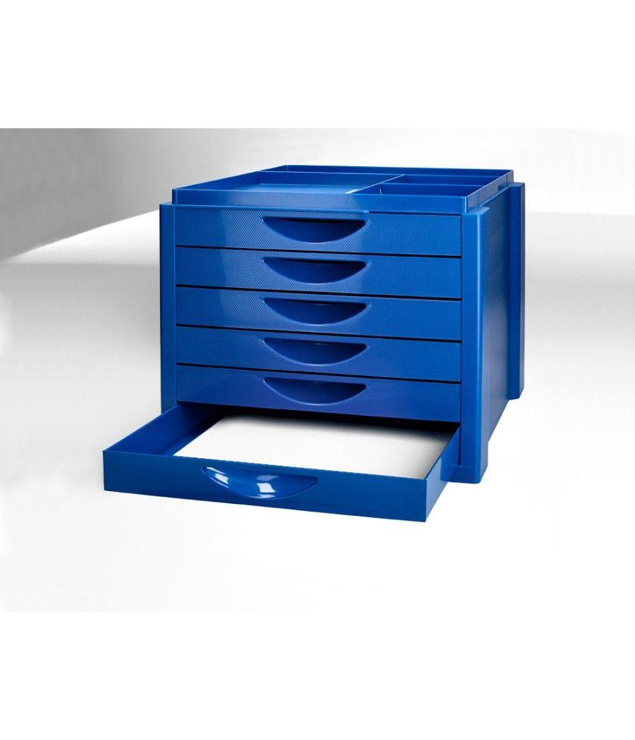 Fichero cajones de sobremesa q-connect bandeja organizadora superior 6 cajones color azul opaco