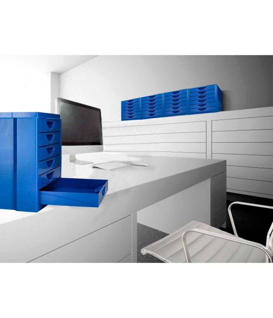 Fichero cajones de sobremesa q-connect bandeja organizadora superior 6 cajones color azul opaco