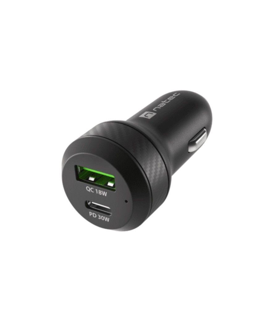 Cargador coche natec coney 1xusb, 1xusb-c qc3.0, pd 3.0 48w negro