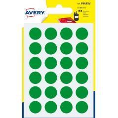 Paquete 7 hojas etiquetas redondas gomets verdes 15mm diametro avery psa15v