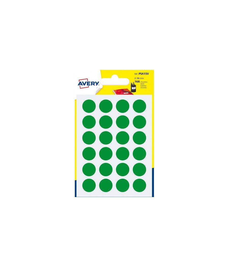 Paquete 7 hojas etiquetas redondas gomets verdes 15mm diametro avery psa15v