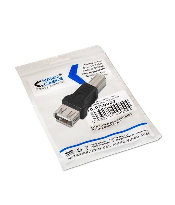 Nanocable 10.02.0002 cambiador de género para cable USB 2.0 B USB 2.0 A Negro - Imagen 3