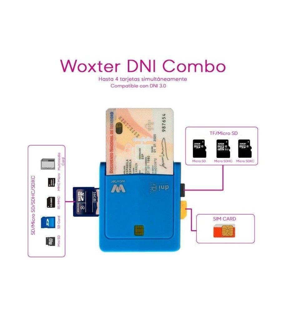 Lector de dni y tarjetas woxter combo pe26-146/ azul/ usb 2.0