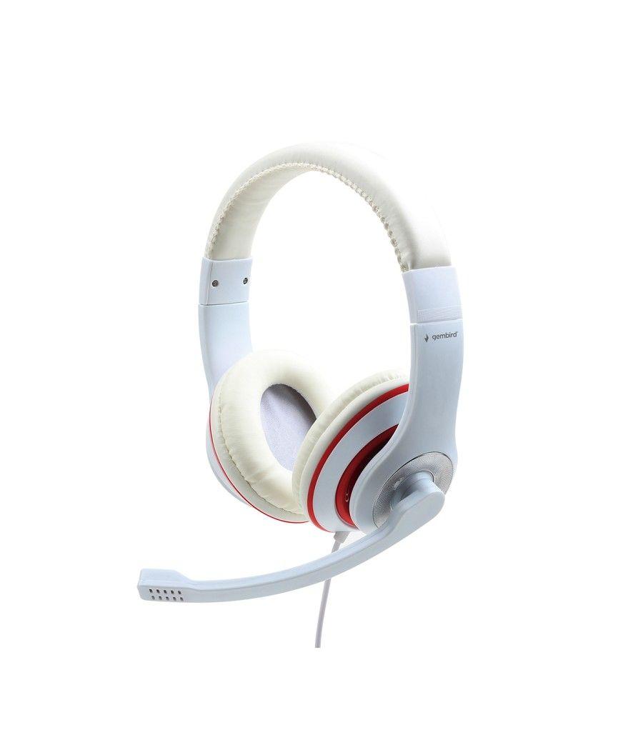 Gembird auriculares estereo, color blanco con aro rojo