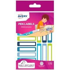 Avery pack 2 hojas x15 etiquetas adhesivas 50x10mm para bolígrafos y lápices azul/verde