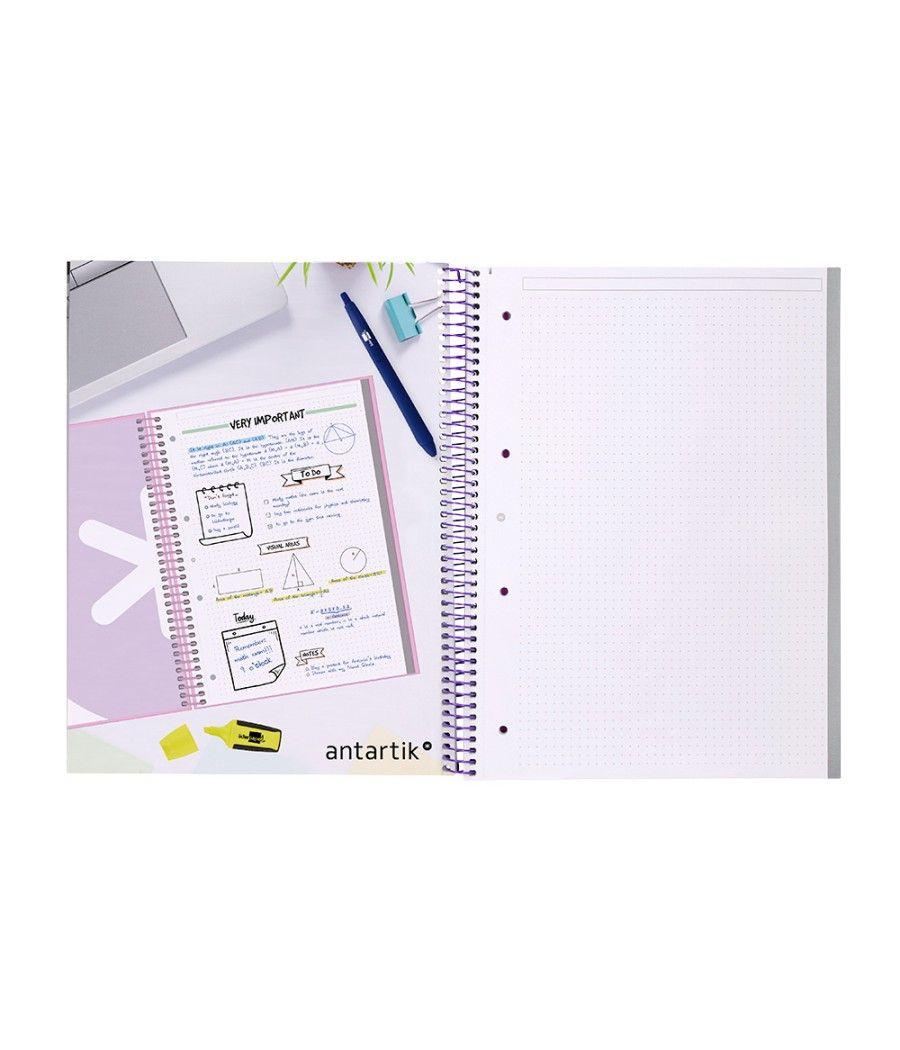 Cuaderno espiral liderpapel a4 micro antartik tapa forrada80h 90 gr rayado puntos 1 banda 4 taladros rosa