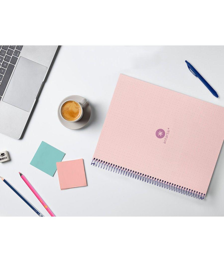 Cuaderno espiral liderpapel a4 micro antartik tapa forrada80h 90 gr rayado puntos 1 banda 4 taladros rosa