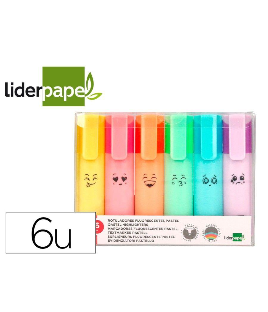 Rotulador liderpapel fluorescente pastel punta biselada estuche de 6 unidades colores surtidos