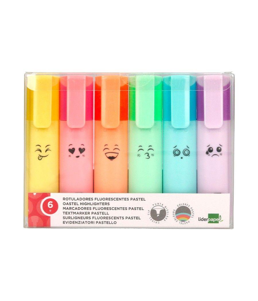 Rotulador liderpapel fluorescente pastel punta biselada estuche de 6 unidades colores surtidos