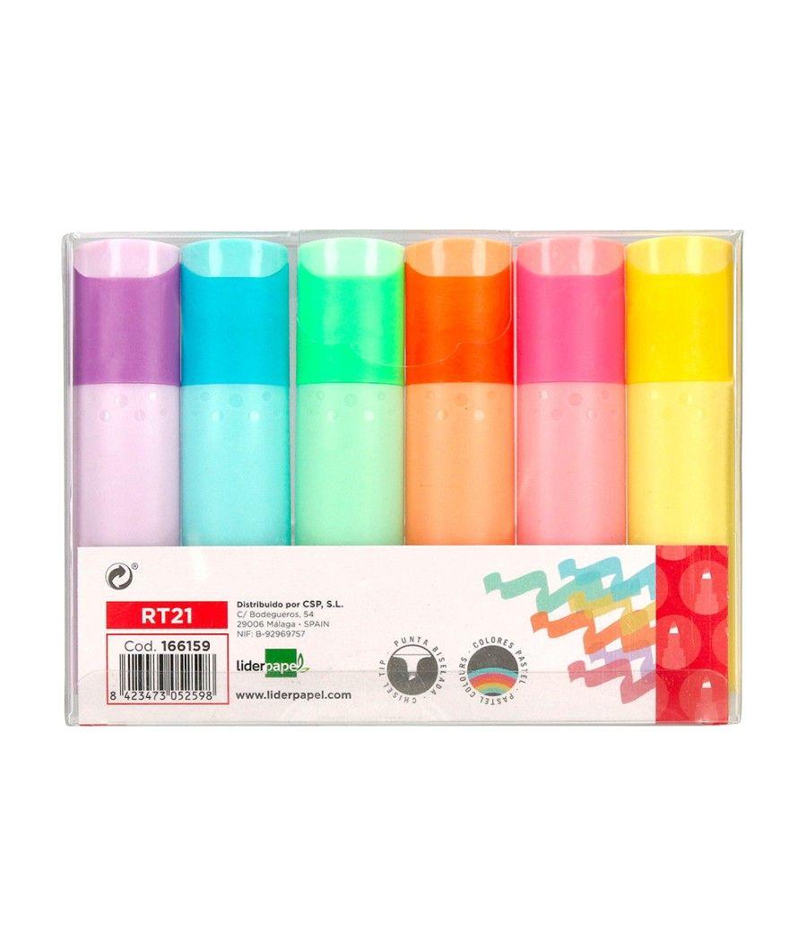 Rotulador liderpapel fluorescente pastel punta biselada estuche de 6 unidades colores surtidos