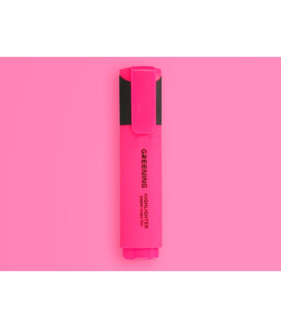 Rotulador greening fluorescente punta biselada rosa pack 12 unidades