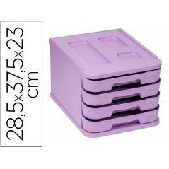 Fichero cajones de sobremesa faibo plástico 100% reciclable 4 cajones violeta pastel 28,5x37,5x23 cm