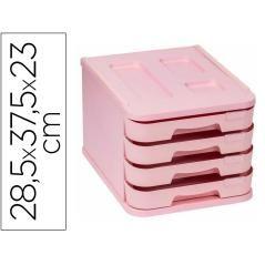 Fichero cajones de sobremesa faibo plástico 100% reciclable 4 cajones rosa pastel 28,5x37,5x23 cm