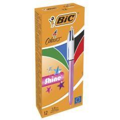 Boligrafo de 4 colores shine 1mm con cuerpo rosa metálico bic 951352 pack 12 unidades