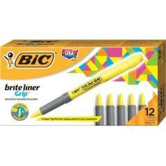 Marcador fluorescente highlighter grip trazo 1,5-3,3mm. amarillo bic 811935 pack 12 unidades