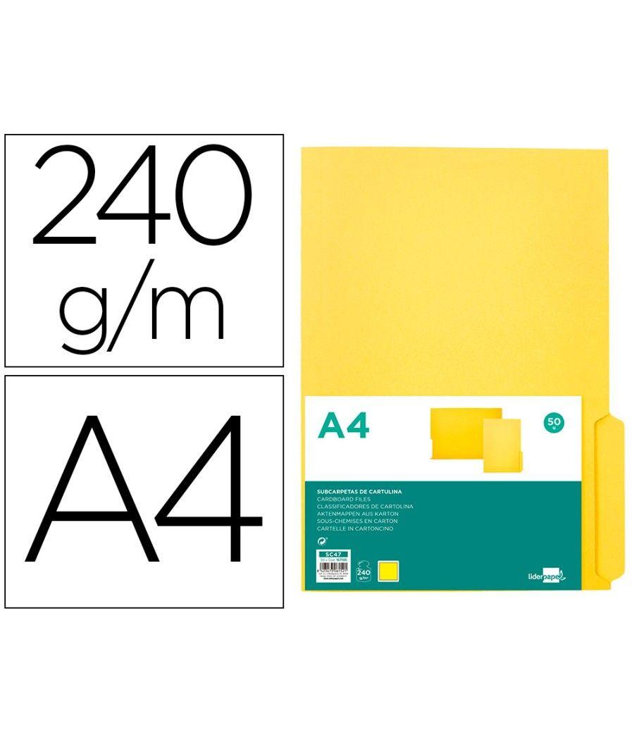 Subcarpeta cartulina liderpapel a4 pestaña inferior 240g/m2 amarillo pack 50 unidades