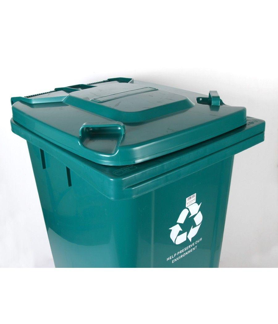 Papelera contenedor q-connect plástico con tapadera y ruedas 240 litros 1040x620x610 mm verde