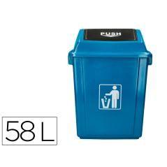 Papelera contenedor q-connect plástico con tapa de balancin 58 litros 470x330x760 mm azul