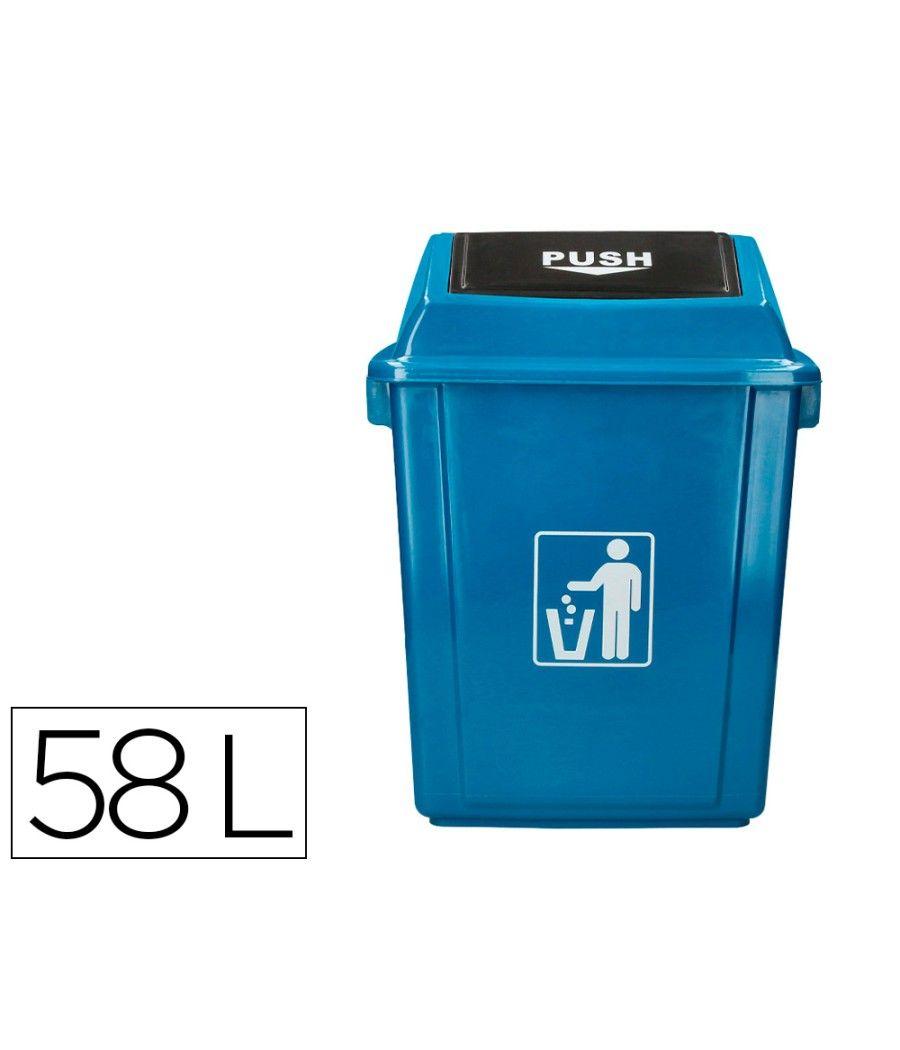 Papelera contenedor q-connect plástico con tapa de balancin 58 litros 470x330x760 mm azul