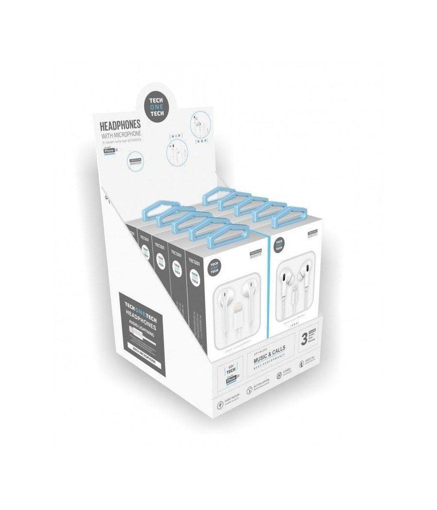 Expositor de auriculares tech one tech eartech tec1203/ con micrófono/ lightning/ incluye 10 auriculares blancos