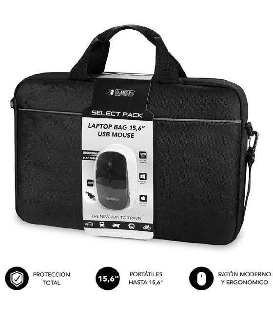 Maletín + Ratón Subblim Select Pack para Portátiles hasta 15.6'/ Cinta para Trolley/ Negro - Imagen 1