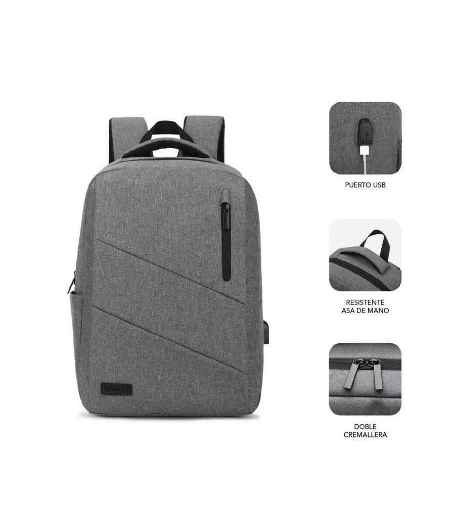 Mochila Subblim City Backpack para Portátiles hasta 15.6'/ Puerto USB/ Gris - Imagen 2