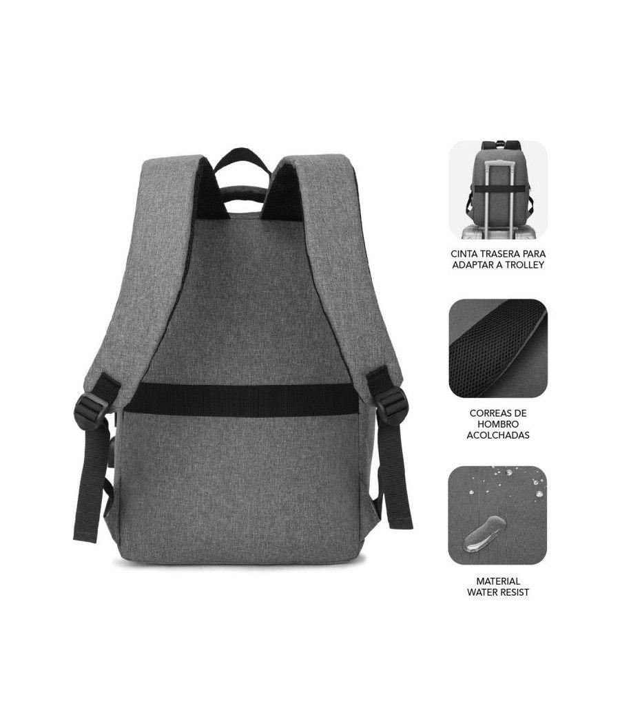 Mochila Subblim City Backpack para Portátiles hasta 15.6'/ Puerto USB/ Gris - Imagen 3