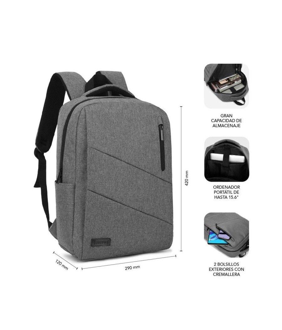 Mochila Subblim City Backpack para Portátiles hasta 15.6'/ Puerto USB/ Gris - Imagen 4