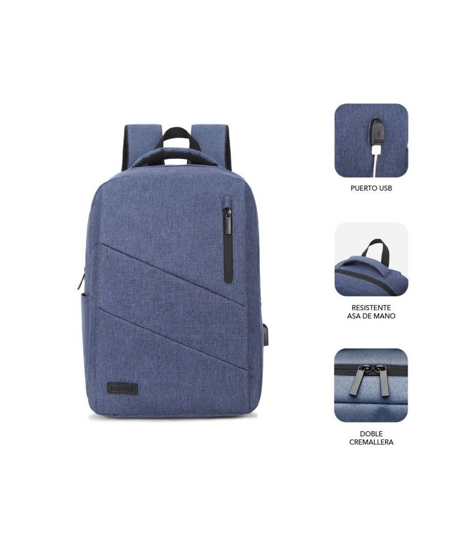 Mochila Subblim City Backpack para Portátiles hasta 15.6'/ Puerto USB/ Azul - Imagen 2