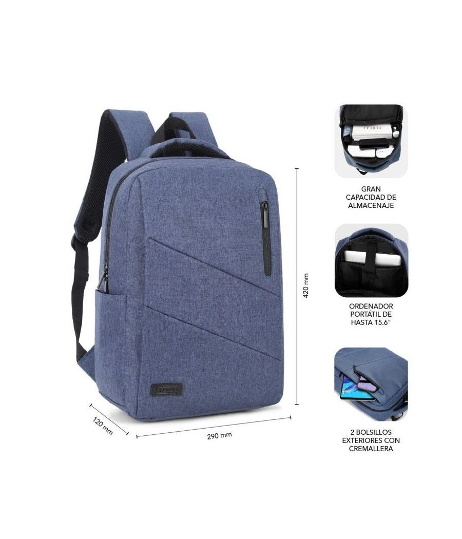 Mochila Subblim City Backpack para Portátiles hasta 15.6'/ Puerto USB/ Azul - Imagen 4