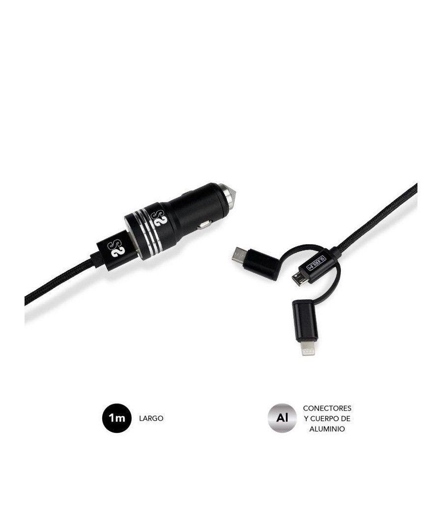 Cargador de Coche Subblim SUB-CHG-4CC002/ 2xUSB + Cable USB 3 en 1/ 2.4A/ Negro - Imagen 2