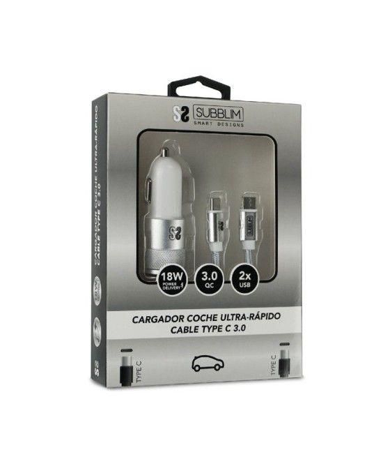 Cargador de Coche Subblim SUB-CHG-5CPD01/ 2xUSB + Cable USB Tipo-C/ 2.4A/ Plata - Imagen 1