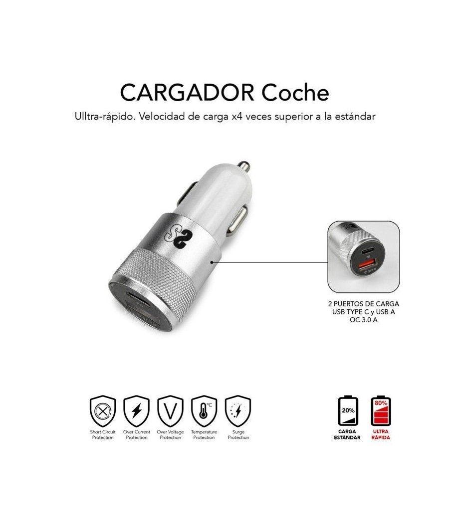 Cargador de Coche Subblim SUB-CHG-5CPD01/ 2xUSB + Cable USB Tipo-C/ 2.4A/ Plata - Imagen 4