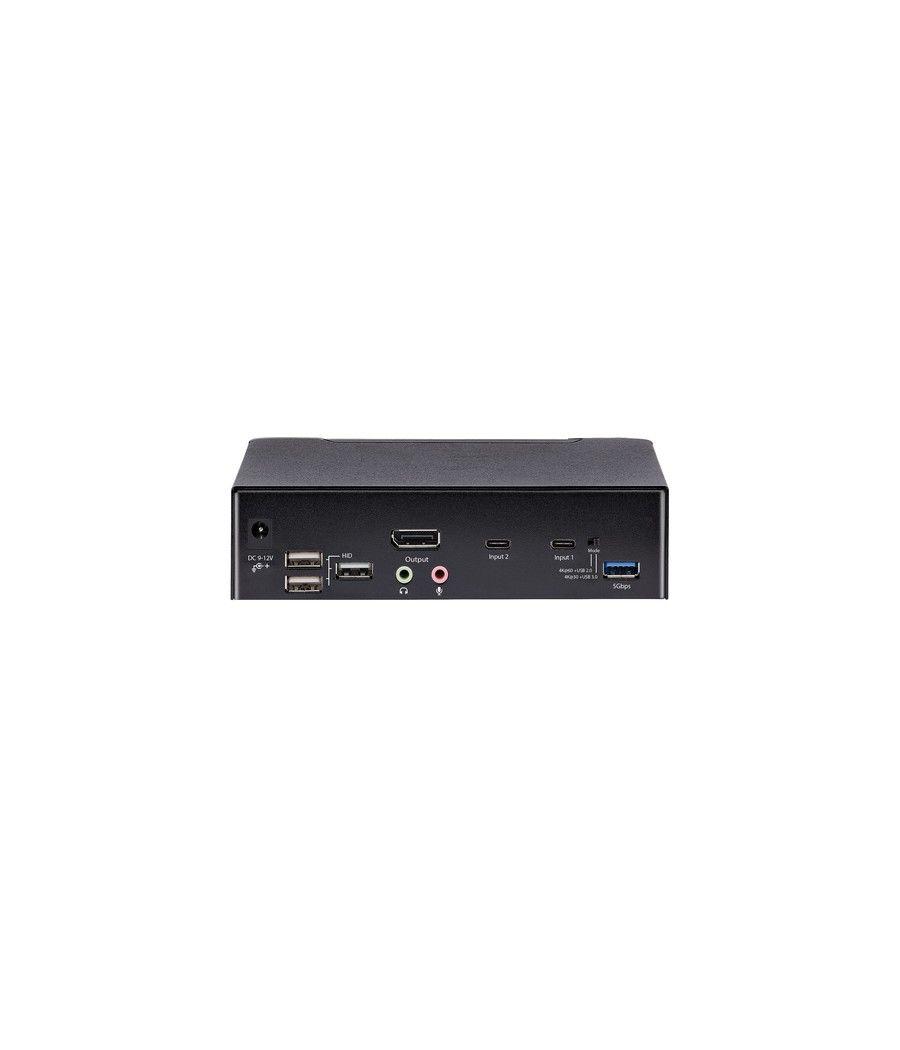 StarTech.com Switch Conmutador KVM USB C Tipo C, KVM de 2 puertos DisplayPort con Vídeo UHD HDR de 4K 60Hz, Audio de 3,5mm, Hub 